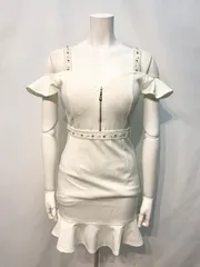 1862 DAZZY デイジー　キャバクラ　ドレス　フリル　タイト　ミニ　マーメイド　伸縮性　ストーン　パール　キャバドレス　S