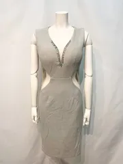 1863 DAZZY デイジー　キャバクラ　ドレス　ミディ　ノースリーブ　シースルー　ストーン　タイト　伸縮性　キャバドレス　L