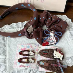 カチューシャ ヘアゴム ヘアクリップ セット ベージュ 猫 ぬいぐるみ ドット 可愛い