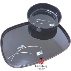 和盆　菓子器　会津塗り 三代目惣兵衛 紫らん 手描き蒔絵 盆 トレイ　トレー 菓子盛器 2点セット 和風 漆器 高級感 来客用 おもてなし　和食器