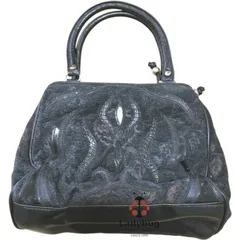 レトロ　レディースバッグ　本革ハンドバッグ　ゴブランハンドバッグ　ブラック　黒