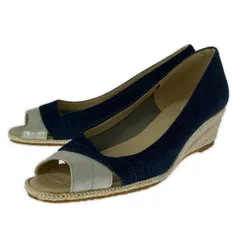 DIANA ダイアナ ウエッジソール オープントゥパンプス size24/ネイビー×ライトグレー