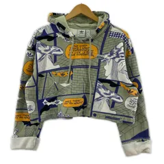 adidas アディダス 総柄 クロップドパーカー sizeS/グリーン系