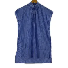 MACPHEE マカフィー コットンブロード スタンドカラーチュニックブラウス size36/ブルー×ホワイト