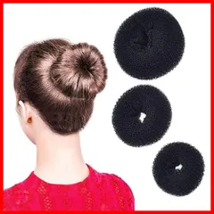 【即発送】お団子ヘアメーカー お団子ヘアーヘアアレンジ ヘアピン ドーナツ お団子グッズ お団子スポンジ まとめ髪 YFFSFDC 簡単ヘアアレンジ 実用的で巧妙 小、中、大 3点セット (ブラック)