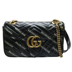 【中古Ａ】グッチ　GUCCIｘBALENCIAGA　グッチｘバレンシアガ　ハッカープロジェクト　GGマーモント　スモールショルダーバッグ　443497　ブラック