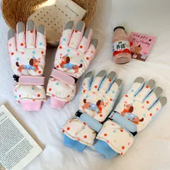 カートゥーン 犬 スキーグローブ 女 子 冬 フリース タッチパネル対応 5本指