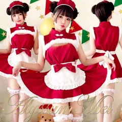 カチューシャ&パニエ付きセクシー可愛いロリータメイド服サンタコスプレ衣装フルセット　ゴスロリロリータワンピース　サンタキャバドレスミニスカ　ステージ衣装　クリスマスプレゼント　ハロウイン仮装大人レディース　クリスマスパーティードレス　写真撮影推し活コスチューム