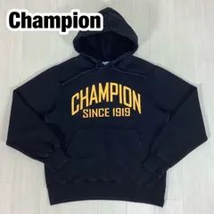 Champion チャンピオン プルオーバーパーカー フーディ M ブラック 黒 ビッグプリント 袖ロゴ パイル裏地 着丈60cm 肩幅45cm 身幅(脇下)54cm 袖丈59cm【古着】