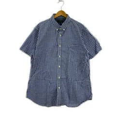 Banana Republic バナナリパブリック ギンガムチェック ボタンダウン半袖シャツ sizeL/ブルー×ホワイト