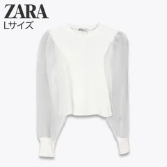 ZARA  ザラ シアー  パフスリーブ トップス 長袖シャツ 春ニット 新品未使用 ホワイト Lサイズ