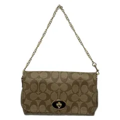 COACH(コーチ) ショルダーバッグ美品  シグネチャー柄 F34615 カーキ×ダークブラウン レザー