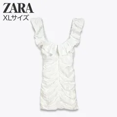 ZARA  ザラ フリル オフショルダー ギャザーワンピース タイトワンピース ひざ丈 Iライン 新品未使用 ホワイト XLサイズ