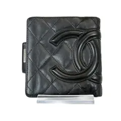 【人気・美品】CHANEL シャネル ラムスキン カンボンライン  がま口 二つ折り財布 10番台 ブラック 黒色 コンパクト ウォレット シルバー金具 銀色 レザー 本革 メンズ レディース ユニセックス 2006年製