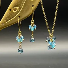 天然石 11月誕生石 ブルートパーズペンダントと耳飾りのセット fr539