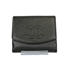 【人気・美品】CHANEL シャネル キャビアスキン ココマーク Wホック 二つ折り 財布 8番台 ブラック 黒色 コンパクト ウォレット ゴールド金具 金色 レザー 本革 メンズ レディース ユニセックス 2003年製