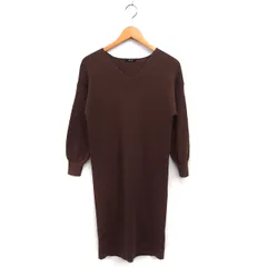 N.Natural Beauty Basic N.ナチュラルビューティーベーシック ニット ワンピース Iライン ロング ウール Vネック リブ ドロップショルダー 長袖 M 茶 ブラウン /NT15