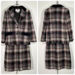 90s vintage ヴィンテージ フランス製生地 スカートセットアップ ジャケット チェック レディース Mサイズ程度 グレー系