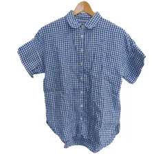 ローレンラルフローレン 半袖シャツ トップス チェック柄 リネン100% レディース Sサイズ 青×白 LAUREN RALPH LAUREN 【中古】のサムネイル