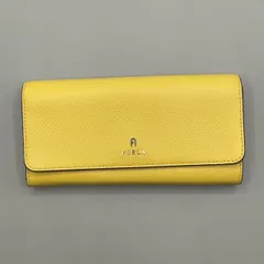 未使用級　現行モデル　FURLA フルラ　長財布　フラップ　カメリア　シボ革　レザー　黄色　イエロー　ピンクベージュ