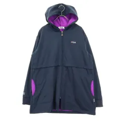 FILA フィラ ワンポイントロゴ 長袖 ジップジャケット L ネイビー フーディー レディース 古着