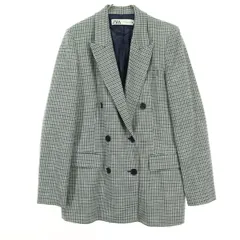 美品 ZARA ザラ チェック柄 長袖 ジャケット S グレー レディース 古着