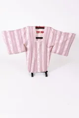 道行きコート　薄葡萄色　乙女色　縞　花　臈纈染　B1197