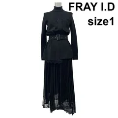 ◆ フレイアイディー FRAY I.D ニットコンビミリタリーワンピース 長袖 シアー プリーツ 黒 綿 シルク カシミア 1 S 7号 レディース S5X424