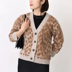 GANNI ガニー トップス カーディガン セーター LEOPARD Cardigan レディース レオパード アニマル柄 ブラウン アルパカ ウール Vネック 長袖 ロゴ刺しゅう 秋冬のサムネイル