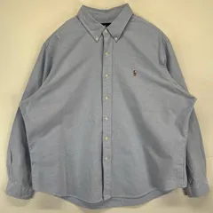 古着 90's/90年代 ラルフローレン RALPH LAUREN 長袖シャツ 大きいサイズ ワンポイントロゴ ボタンダウン 2XL  ブルー系 メンズ