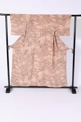 小紋　ベージュ　墨　藍　珊瑚色　グリーン　御所風景　京友禅　B1192