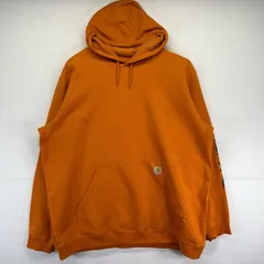 古着 カーハート Carhartt パーカー 大きいサイズ 袖プリントロゴ ワンポイントロゴ ルーズフィット フーディー 3XL  オレンジ メンズ