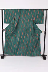 小紋　グリーン　茶　紫　グレー　オレンジ　矢羽　縞　膨れ織り　B1191