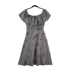 Calvin Klein カルバンクライン 花柄刺繍 ストライプ フレアワンピース size表記不明/ホワイト×ブラック