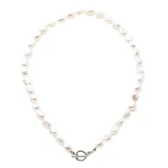 【シルバー×ワンサイズ】[Cream dot. クリームドット公式] ネックレス レディース   金属アレルギー ニッケルフリー ショート チェーン 淡水パール 大粒 マンテル パール 大人 上品 エレガント カジュアル  