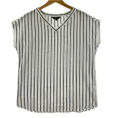 BOSCH ボッシュ ストライプ Vネックカットソー size36/ホワイト×ブラック