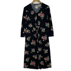 LAURA ASHLEY ローラ アシュレイ 花柄 Vネックワンピース size13/ネイビー