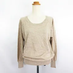 ローリーズファーム LOWRYS FARM ニット セーター 長袖 ラウンドネック オフショルダー 薄手 ウール混 M ベージュ ※EKM