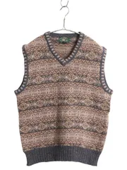 【お得なクーポン配布中!】 90s Vネック ニット ベスト メンズ レディース M / 古着 オールド ウール フェアアイル 総柄 セーター 重ね着 プルオーバー マルチカラー