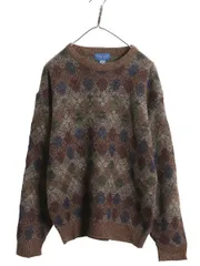 【お得なクーポン配布中!】 90s タウンクラフト アーガイル ニット セーター メンズ M / 古着 オールド ぺニーズ アクリル クルーネック 長袖ニット 総柄 マルチカラー