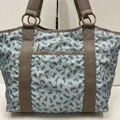 6488　LeSportsac　レスポートサック　 トートバッグ　肩掛け　大容量　 ネコ　総柄　水色　ブルー系　ナイロン　 軽量　レディース