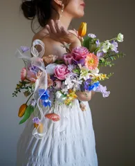 ウェディング　フープブーケ 春ブーケ　韓国ブーケ　造花ブーケ　アーティフィシャルブーケ　アーティフィシャルフラワーブーケ　チューリップ