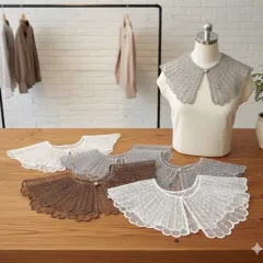 上品レースのつけ襟／コーデに重ねるだけで華やかに＊フェミニン付け襟【ホワイト】【ブラック】【ブラウン】韓国ファッション お洒落 可愛い ブラウス つけえり つけ襟 フェイク襟 付け襟 衿