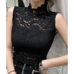 ☆ ブラック ☆ Lサイズ ☆ 総レースハイネックタンクトップ ハイネック レース タンクトップ ノースリーブ 透け感 トップス ハイネックレースインナー 袖なし 総レース レディース 大人 かわいい きれいめ 上品 セクシー おしゃれ シンプル 女性