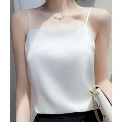 ☆ ホワイト ☆ Lサイズ ☆ エレガントシルクタッチキャミソール キャミソール カップなし サテン キャミ サテンキャミ さらさら 透けにくい レディース トップス インナー 大人 かわいい きれいめ 上品 シンプル 無地 おしゃれ 可愛い 女性