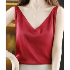 ☆ レッド ☆ Mサイズ ☆ シルキーキャミタンク キャミソール カップなし キャミタンク サテンキャミ さらさら レディース トップス インナー 大人 かわいい きれいめ 上品 シンプル 無地 オフィスカジュアル おしゃれ 可愛い 女性 top-099