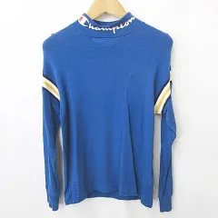 チャンピオン CHAMPION スポーツウエア ゴルフ シャツ ハイネック 長袖 ライン ロゴ 刺繍 ブルー ホワイト ブラック イエロー 青 白 黒 黄 L