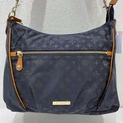 6482　russet　ラシット　ショルダーバッグ　 斜めがけ　長さ調節可能　モノグラム　 総柄　ネイビー×キャメル系　紺　茶　 ナイロン　レザー　レディース