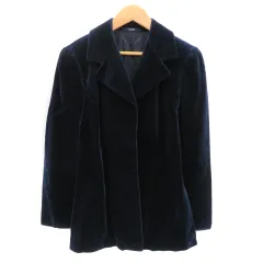 ロペ ROPE オープンカラージャケット ミドル丈 総裏地 シングルボタン ベロア 無地 9AT 紺 ネイビー /YK26