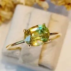 【NINA様専用】スフェーン☆モルガナイト　8×6㎜　ライムグリーン　天然石　大粒　オーバル　ファセットカット　リング　指輪